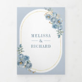 Zacht Stoffig Blauw Bloemengoud Alles in één bruil Drieluik Uitnodiging (Cover)