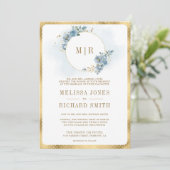 Zacht Stoffig Blauw Bloemengoud Alles in één bruil Kaart (Staand voorkant)