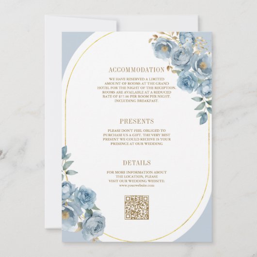 Zacht Stoffig Blauw Bloemengoud Alles in één bruil Kaart (Achterkant)