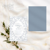 zacht stoffig blauw zilver bloemenkant bruiloft kaart