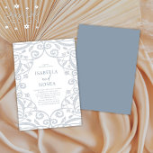 zacht stoffig blauw zilver bloemenkant bruiloft kaart