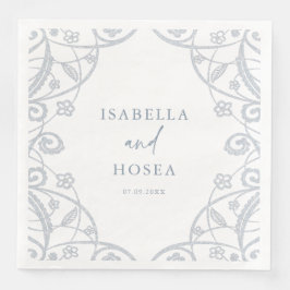 zacht stoffig blauw zilver bloemenkant bruiloft servet