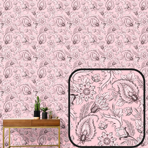 zacht stoffig roze bloemig paisley elegant behang