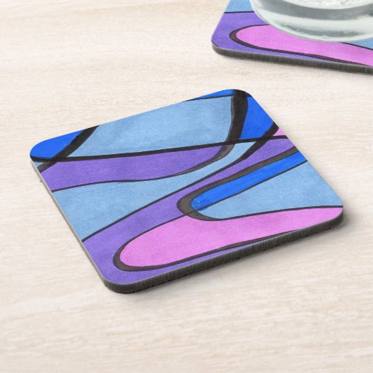 Zacht stromend abstract ontwerp in roze blauw viol bier onderzetter (Linkerzijde)
