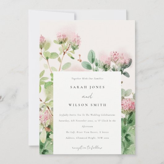 Zacht Subtiel Roze Waterverf Bloementuin Bruiloft Kaart (Voorkant)
