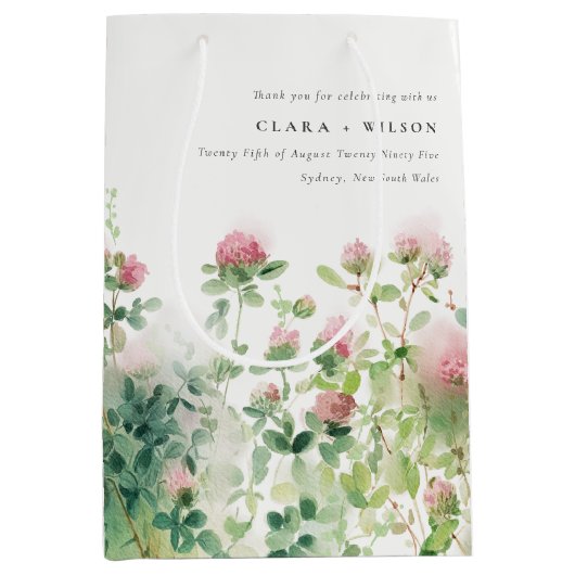 Zacht Subtiel Roze Waterverf Bloementuin Bruiloft Medium Cadeauzakje (Voorkant)