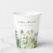 Zacht Subtiel Roze Waterverf Bloementuin Bruiloft Papieren Bekers (Achterkant)