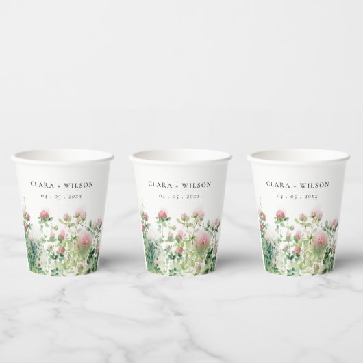 Zacht Subtiel Roze Waterverf Bloementuin Bruiloft Papieren Bekers (Multi)