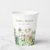 Zacht Subtiel Roze Waterverf Bloementuin Bruiloft Papieren Bekers (Voorkant)