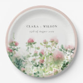 Zacht Subtiel Roze Waterverf Bloementuin Bruiloft Papieren Bordje (Voorkant)