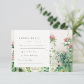 Zacht Subtiel Roze Waterverf Bloementuin Bruiloft RSVP Kaartje (Staand voorkant)