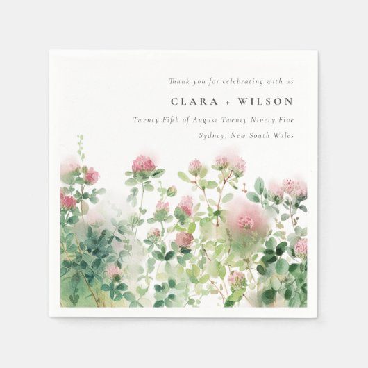 Zacht Subtiel Roze Waterverf Bloementuin Bruiloft Servet (Voorkant)