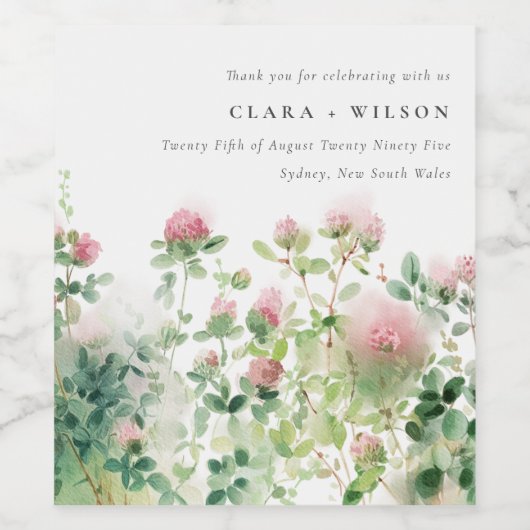 Zacht Subtiel Roze Waterverf Bloementuin Bruiloft Wijn Etiket (Enkel label)