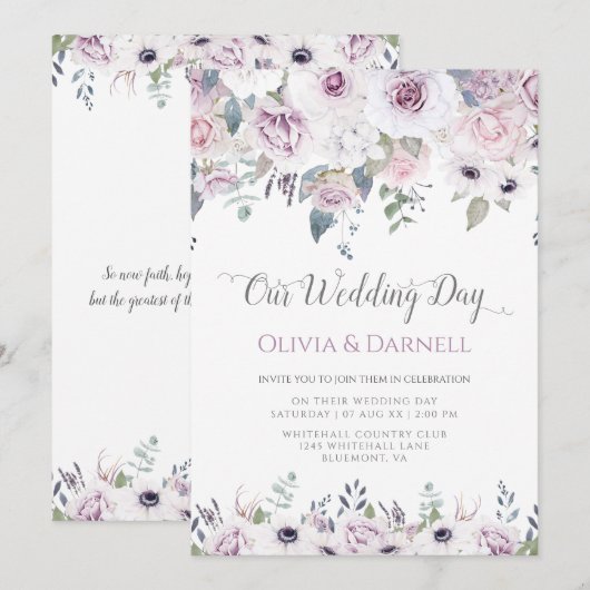 Zacht Violet Paars lavender White Floral Wedding Kaart (Voorkant / Achterkant)