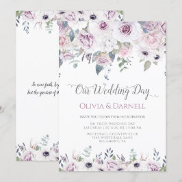 Zacht Violet Paars lavender White Floral Wedding Kaart