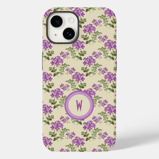 Zacht Violet Patroon op Bleek geel met Initiaal Case-Mate iPhone Case (Achterkant)