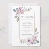 Zacht Violette Paarse Lavendel Gouden Bloemen Huwe Kaart (Voorkant)