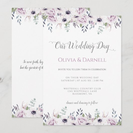 Zacht Violette Paarse Lavendel Witte Bloemen Huwel Kaart (Voorkant / Achterkant)