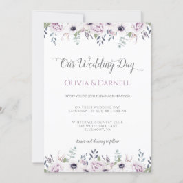 Zacht Violette Paarse Lavendel Witte Bloemen Huwel Kaart