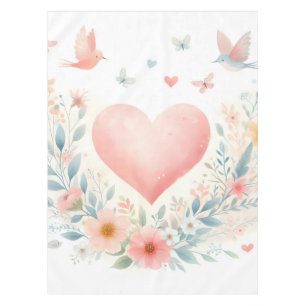 Zacht Waterverf Hart Liefde Bloemen Vogels Tafelkleed