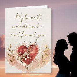 Zacht Waterverf Hart met Warme Bloemen en Goud Feestdagen Kaart