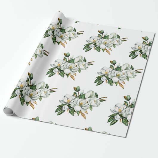 Zacht waterverf magnolia blauw patroon cadeaupapier (Uitgerold)