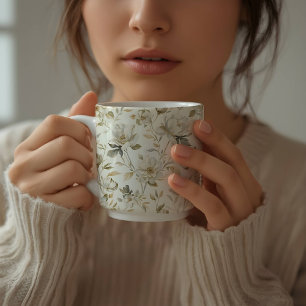 Zacht Waterverf Wit Bloempatroon Koffiemok