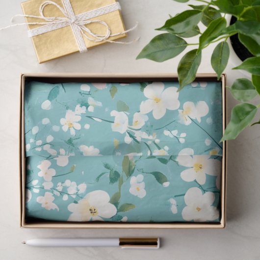 Zacht wit Bloemen Groen Blauw Elegantie Decoupage Tissuepapier (Geschenk)