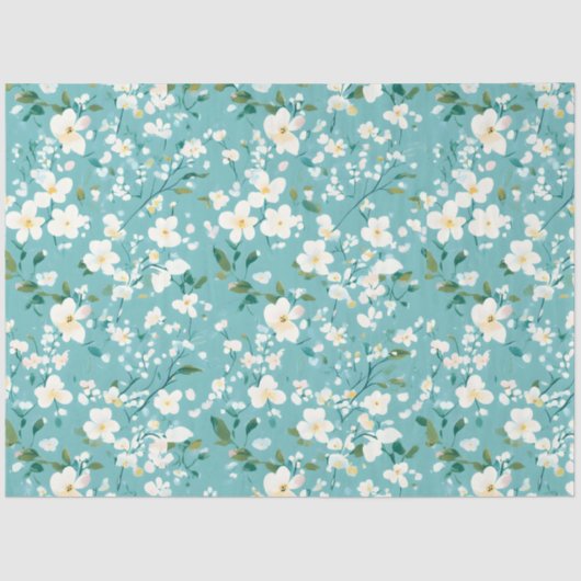 Zacht wit Bloemen Groen Blauw Elegantie Decoupage Tissuepapier (Voorkant)