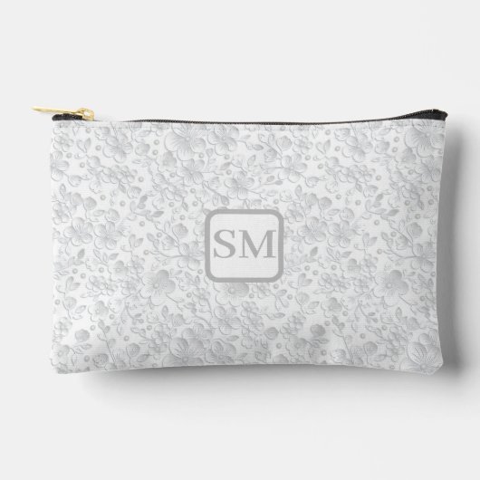 Zacht Wit Grijs Bloem Motief Monogram  Etui (Voorkant)