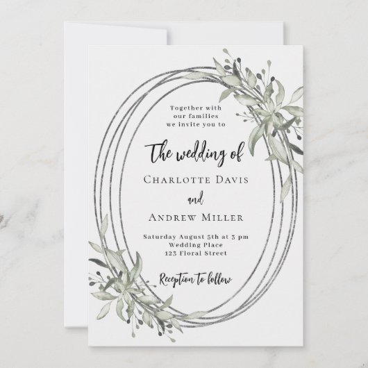 Zacht wit groen bruiloft kaart (Voorkant)