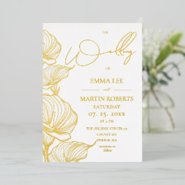 Zacht Witte Gouden Folie Elegante Bloem Bruiloft  Uitnodiging