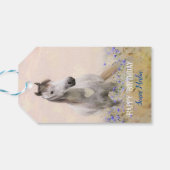 Zacht Witte Paard Paarse Bloem Vrouwelijke Chic Cadeaulabel (Achterkant Horizontaal)