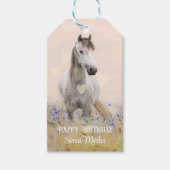 Zacht Witte Paard Paarse Bloem Vrouwelijke Chic Cadeaulabel (Voorkant)