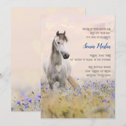 Zacht Witte Paard Paarse Bloem Vrouwelijke Chic Kaart (Voorkant / Achterkant)