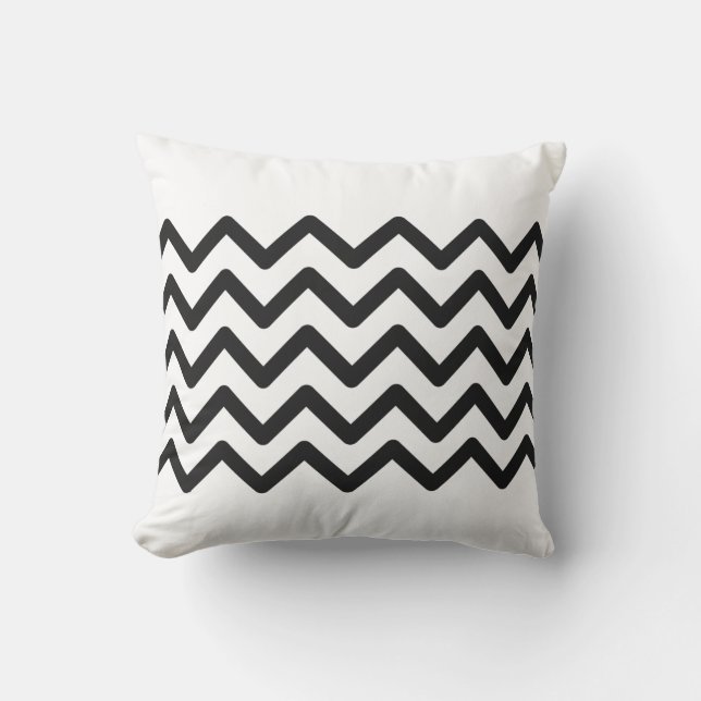 Zacht Witte & Pitch Pastel Zigzag Patroon Ontwerp Kussen (Voorkant)