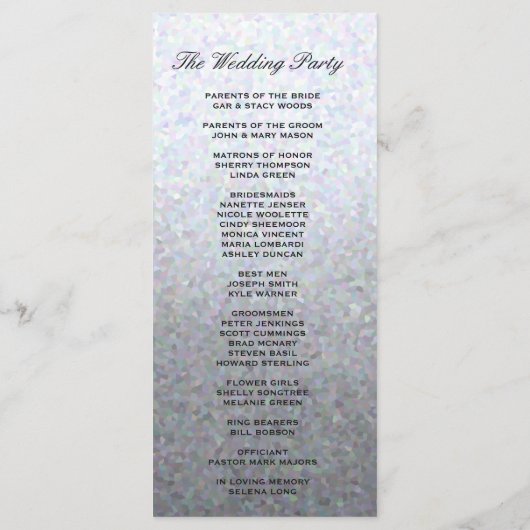 Zacht Zilveren Pastel Trouwprogramma Programmakaart (Achterkant)