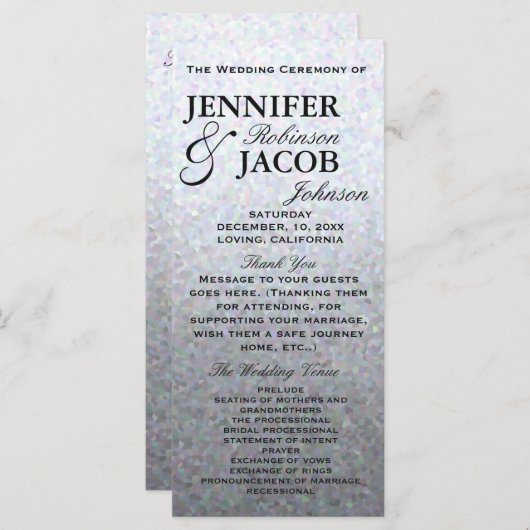 Zacht Zilveren Pastel Trouwprogramma Programmakaart (Voorkant / Achterkant)