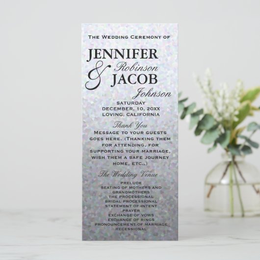Zacht Zilveren Pastel Trouwprogramma Programmakaart (Staand voorkant)