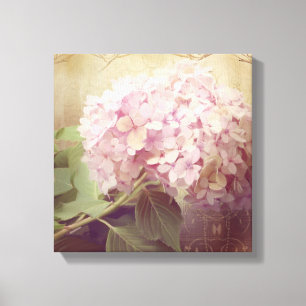Zacht Zomer 2 Zangvogels Roze Hydrangeas Canvas Afdruk