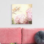 Zacht Zomer 2 Zangvogels Roze Hydrangeas Canvas Afdruk (Insitu (Woonkamer))