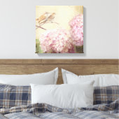 Zacht Zomer 2 Zangvogels Roze Hydrangeas Canvas Afdruk (Insitu (Slaapkamer))
