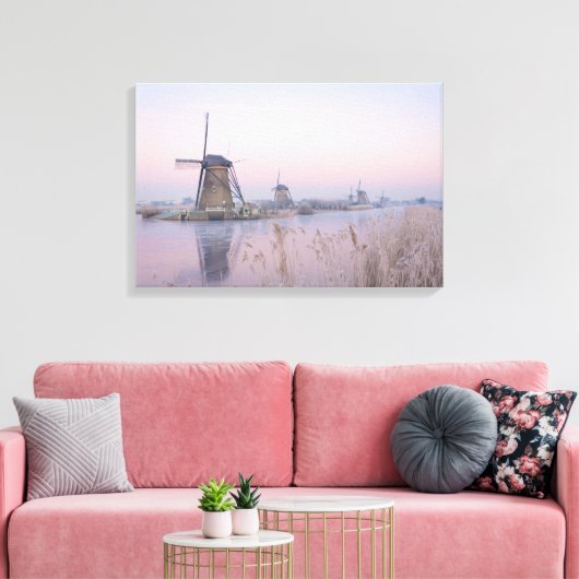 Zacht zonlicht in de winter boven windmolens canvas afdruk (Insitu (Woonkamer))