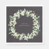 Zacht Zwart Snowberry+Eucalyptus Kerstkrans Servet (Voorkant)