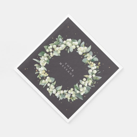 Zacht Zwart Snowberry+Eucalyptus Kerstkrans Servet (Hoek)