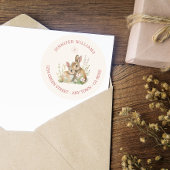 Zachta Beige Woodland Konijn Bloem Adreslabel Ronde Sticker