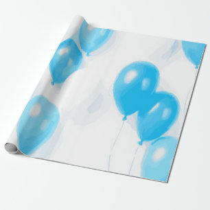 Zachta Blauwe Ballonpatroon voor Verjaardagsfeestj Cadeaupapier