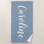 Zachta blauwe vette script eigen naam minimalistis strandlaken (Voorkant)