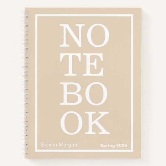 Zachta Khaki/Beige Moderne Grote "NOTEBOOK" Notitieboek (Voorkant)