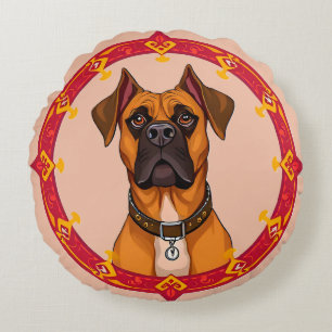 Zachta Minimalistische Boxer Hond voor Kinderkamer Rond Kussen